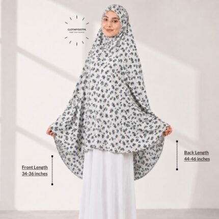 Woman wearing a soft swiss lawn Namaz chadar without sleeves also known as Makhna Hijab, Namaz Makhna or Namaz Scarf designed for head, neck, shoulder and hands coverage. BY CLOTHIFYDOTPK
