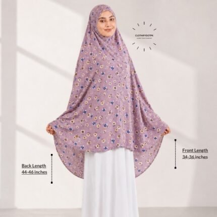 Woman wearing a soft swiss lawn Namaz chadar without sleeves also known as Makhna Hijab, Namaz Makhna or Namaz Scarf designed for head, neck, shoulder and hands coverage. BY CLOTHIFYDOTPK