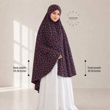 Woman wearing a soft swiss lawn Namaz chadar without sleeves also known as Makhna Hijab, Namaz Makhna or Namaz Scarf designed for head, neck, shoulder and hands coverage. BY CLOTHIFYDOTPK