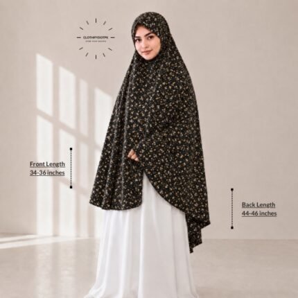 Woman wearing a soft swiss lawn Namaz chadar without sleeves also known as Makhna Hijab, Namaz Makhna or Namaz Scarf designed for head, neck, shoulder and hands coverage. BY CLOTHIFYDOTPK