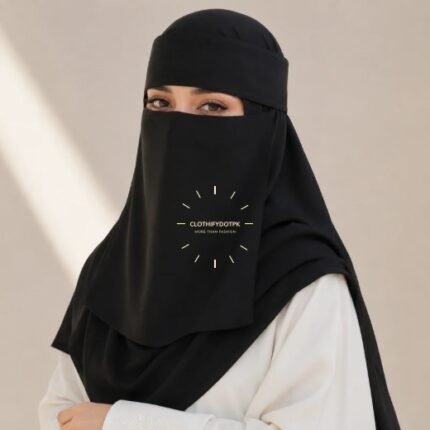 A woman wearing a complete 2 piece Saudi Niqab and Hijab set. By CLOTHIFYDOTPK
