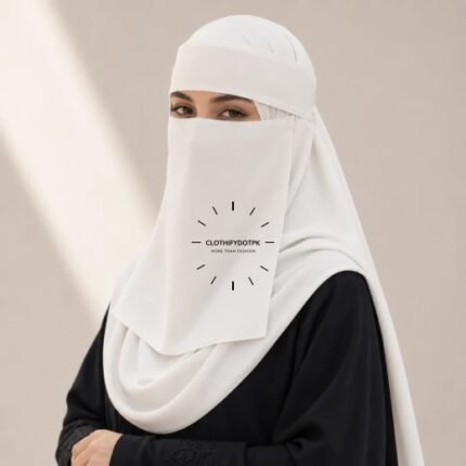 A woman wearing a complete 2 piece Saudi Niqab and Hijab set. By CLOTHIFYDOTPK