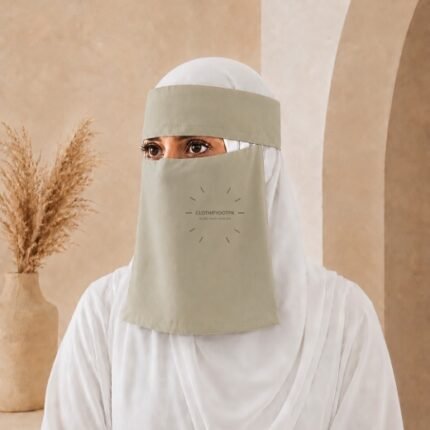 Women wearing Saudi style niqab in lightweight fabric, featuring a wide eye opening and soft draping. BY CLOTHIFYDOTPK