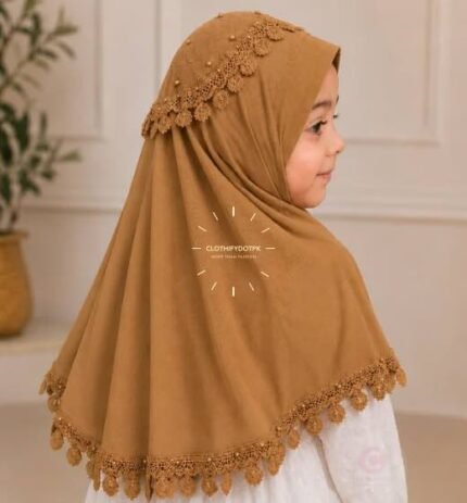 Kids wearing White Soft breathable Fancy Namaz Makhna or Makhna Hijab. BY CLOTHIFYDOTPK