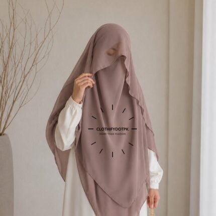 Woman wearing a soft arabic Flap Khimar hijab with Niqab, featuring a front flap overlay for added coverage and graceful movement. By CLOTHIFYDOTPK