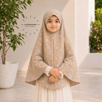 Young girl wearing soft Kids Namaz Makhna Hijab. BY CLOTHIFYDOTPK