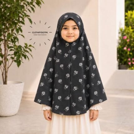 Young girl wearing soft Kids Namaz Makhna Hijab. BY CLOTHIFYDOTPK