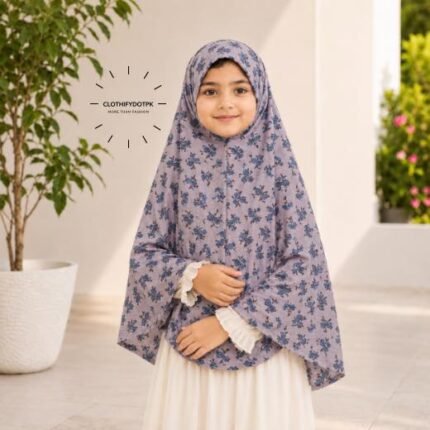 Young girl wearing soft Kids Namaz Scarf Makhna Hijab. BY CLOTHIFYDOTPK