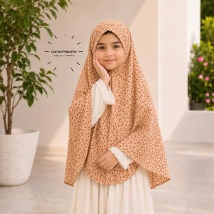 Young girl wearing soft Kids Namaz Scarf Makhna Hijab. BY CLOTHIFYDOTPK