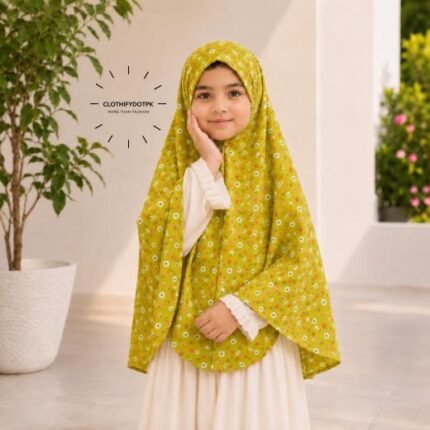 Young girl wearing soft Kids Namaz Scarf Makhna Hijab. BY CLOTHIFYDOTPK