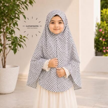 Young girl wearing soft Kids Namaz Makhna Hijab. BY CLOTHIFYDOTPK