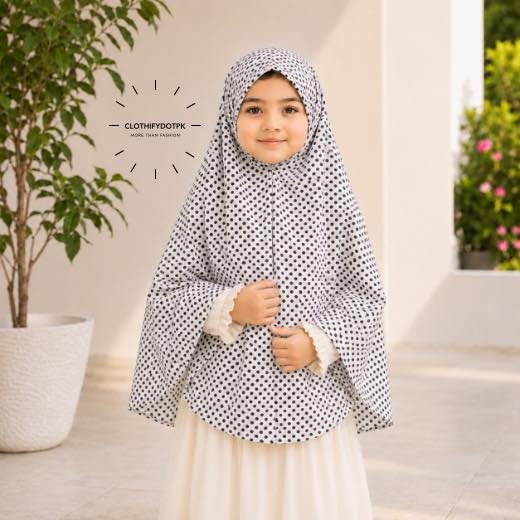 Kids Namaz Makhna_N895 - 7 Young girl wearing soft Kids Namaz Makhna Hijab. BY CLOTHIFYDOTPK