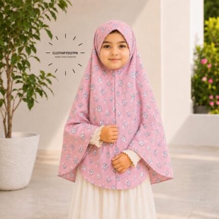Young girl wearing soft Kids Namaz Scarf Makhna Hijab. BY CLOTHIFYDOTPK