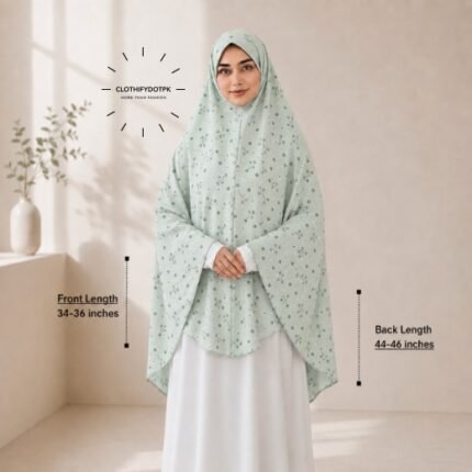 Woman wearing a soft swiss lawn Namaz chadar without sleeves also known as Makhna Hijab, Namaz Makhna or Namaz Scarf designed for head, neck, shoulder and hands coverage. BY CLOTHIFYDOTPK
