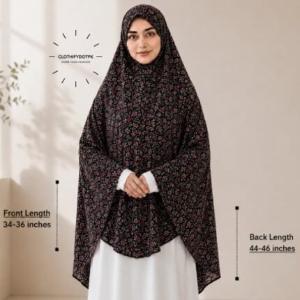 Woman wearing a soft swiss lawn Namaz chadar without sleeves also known as Makhna Hijab, Namaz Makhna or Namaz Scarf designed for head, neck, shoulder and hands coverage. BY CLOTHIFYDOTPK