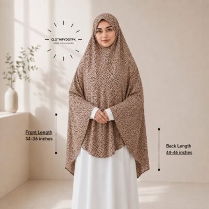Woman wearing a soft swiss lawn Namaz chadar without sleeves also known as Makhna Hijab, Namaz Makhna or Namaz Scarf designed for head, neck, shoulder and hands coverage. BY CLOTHIFYDOTPK