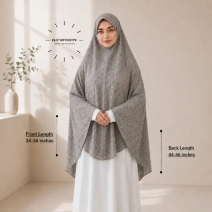 Woman wearing a soft swiss lawn Namaz chadar without sleeves also known as Makhna Hijab, Namaz Makhna or Namaz Scarf designed for head, neck, shoulder and hands coverage. BY CLOTHIFYDOTPK