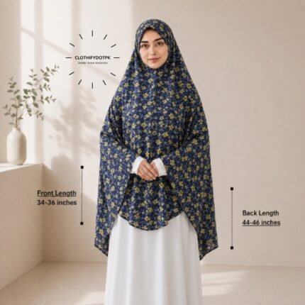 Woman wearing a soft swiss lawn Namaz chadar without sleeves also known as Makhna Hijab, Namaz Makhna or Namaz Scarf designed for head, neck, shoulder and hands coverage. BY CLOTHIFYDOTPK
