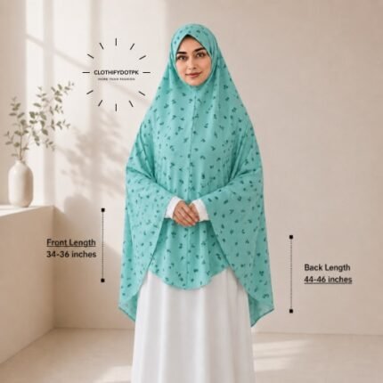Woman wearing a soft swiss lawn Namaz chadar without sleeves also known as Makhna Hijab, Namaz Makhna or Namaz Scarf designed for head, neck, shoulder and hands coverage. BY CLOTHIFYDOTPK