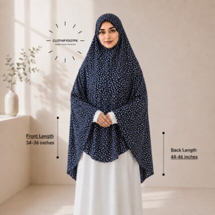 Woman wearing a soft swiss lawn Namaz chadar without sleeves also known as Makhna Hijab, Namaz Makhna or Namaz Scarf designed for head, neck, shoulder and hands coverage. BY CLOTHIFYDOTPK
