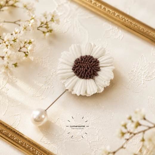 Flower-Hijab-Brooch - 17 Hand-stitched flower shape brooch with petals and a pearl pin clasp.