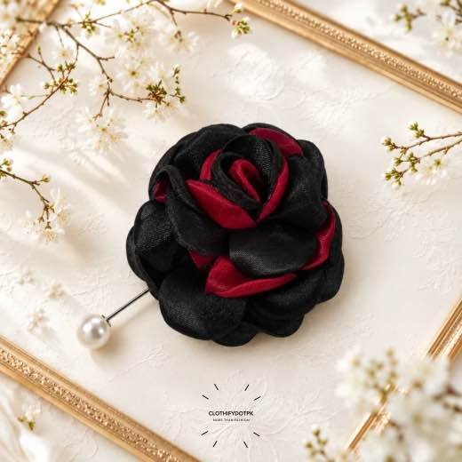 Flower-Hijab-Brooch - 33 Hand-stitched flower shape brooch with layered petals and a pearl pin clasp.