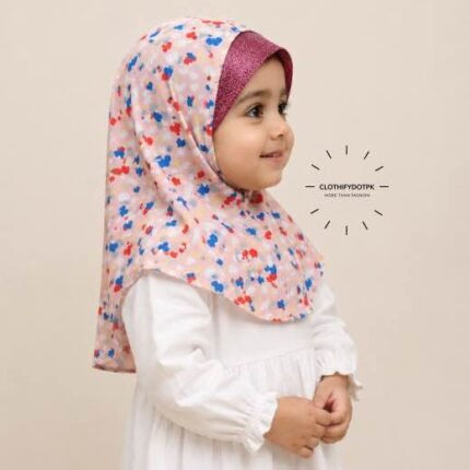 Close-up of a soft, lightweight Fancy Makhna scarf hijab designed specifically for kids during Namaz, featuring secure coverage, with reinforced stitching around the edges for secure, non-slip coverage.