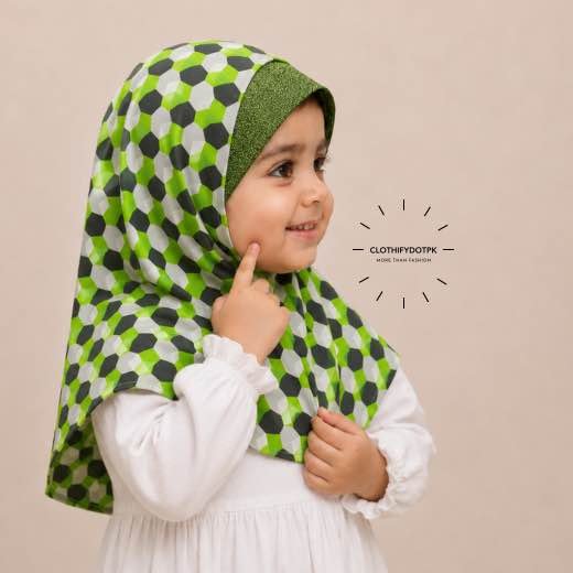 Kids Fancy Makhna - 14 Close-up of a soft, lightweight Fancy Makhna scarf hijab designed specifically for kids during Namaz, featuring secure coverage, with reinforced stitching around the edges for secure, non-slip coverage.