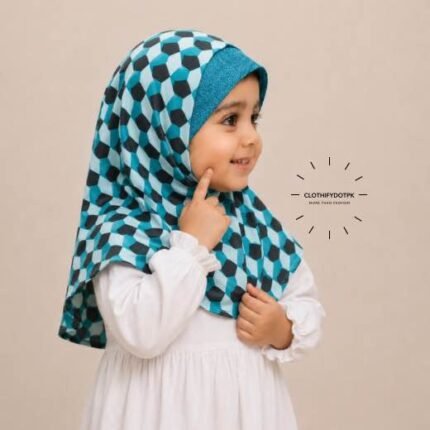 Close-up of a soft, lightweight Fancy Makhna scarf hijab designed specifically for kids during Namaz, featuring secure coverage, with reinforced stitching around the edges for secure, non-slip coverage.