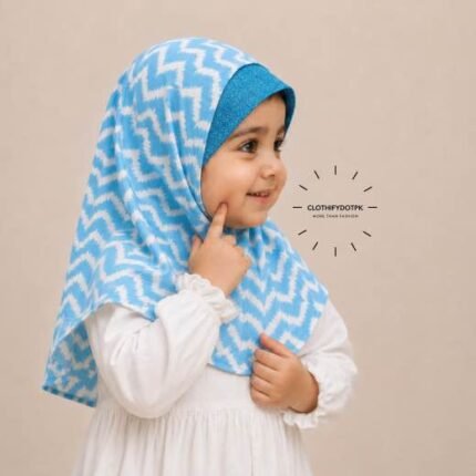 Close-up of a soft, lightweight Fancy Makhna scarf hijab designed specifically for kids during Namaz, featuring secure coverage, with reinforced stitching around the edges for secure, non-slip coverage.