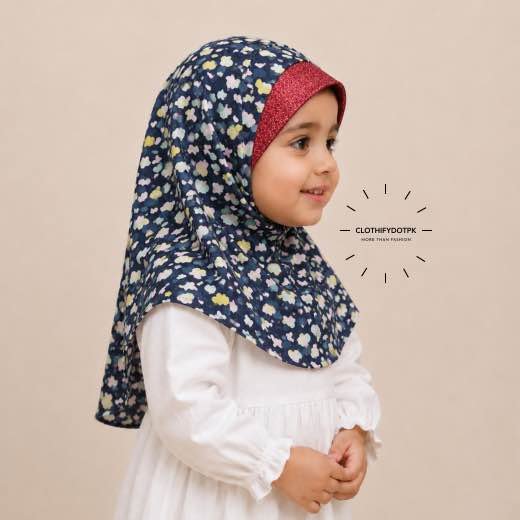 Kids Fancy Makhna - 20 Close-up of a soft, lightweight Fancy Makhna scarf hijab designed specifically for kids during Namaz, featuring secure coverage, with reinforced stitching around the edges for secure, non-slip coverage.