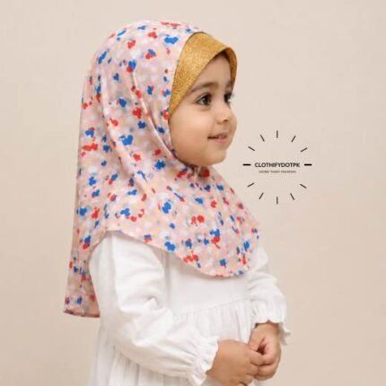 Close-up of a soft, lightweight Fancy Makhna scarf hijab designed specifically for kids during Namaz, featuring secure coverage, with reinforced stitching around the edges for secure, non-slip coverage.