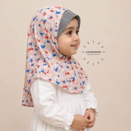 Close-up of a soft, lightweight Fancy Makhna scarf hijab designed specifically for kids during Namaz, featuring secure coverage, with reinforced stitching around the edges for secure, non-slip coverage.