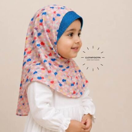 Close-up of a soft, lightweight Fancy Makhna hijab designed specifically for kids during Namaz, featuring secure coverage, with reinforced stitching around the edges for secure, non-slip coverage.