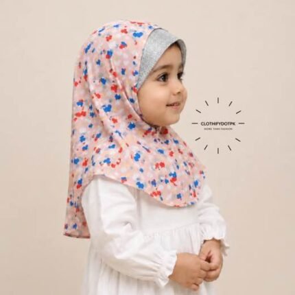 Close-up of a soft, lightweight Fancy Makhna scarf hijab designed specifically for kids during Namaz, featuring secure coverage, with reinforced stitching around the edges for secure, non-slip coverage.
