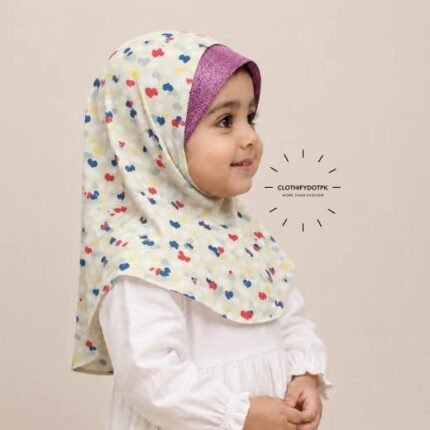 Close-up of a soft, lightweight Fancy Makhna scarf hijab designed specifically for kids during Namaz, featuring secure coverage, with reinforced stitching around the edges for secure, non-slip coverage.