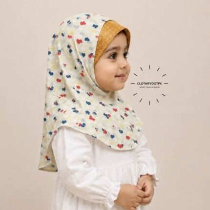 Close-up of a soft, lightweight Fancy Makhna scarf hijab designed specifically for kids during Namaz, featuring secure coverage, with reinforced stitching around the edges for secure, non-slip coverage.