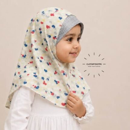 Close-up of a soft, lightweight Fancy Makhna scarf hijab designed specifically for kids during Namaz, featuring secure coverage, with reinforced stitching around the edges for secure, non-slip coverage.