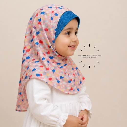 Kids Fancy Makhna Close-up of a soft, lightweight Fancy Makhna hijab designed specifically for kids during Namaz, featuring secure coverage, with reinforced stitching around the edges for secure, non-slip coverage.