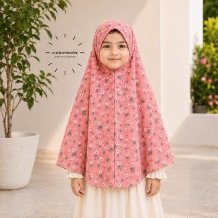 Young girl wearing soft Kids Namaz Scarf Makhna Hijab. BY CLOTHIFYDOTPK