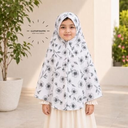 Young girl wearing soft Kids Namaz Scarf Makhna Hijab. BY CLOTHIFYDOTPK