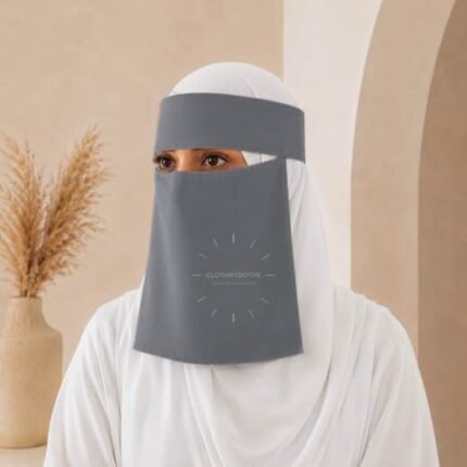 Women wearing Saudi style niqab in lightweight fabric, featuring a wide eye opening and soft draping. BY CLOTHIFYDOTPK