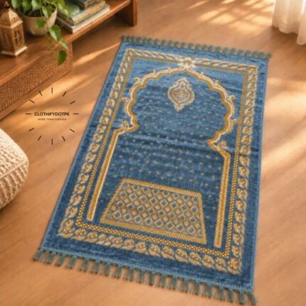 This beautifully designed, carpet prayer mat offers premium quality and is shown flat - courtesy of CLOTHIFYDOTPK.