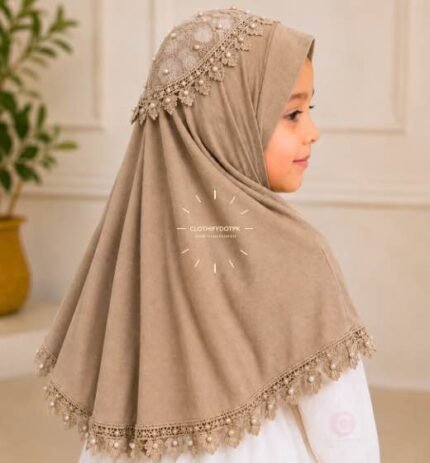 Kids wearing White Soft breathable Fancy Namaz Makhna or Makhna Hijab. BY CLOTHIFYDOTPK
