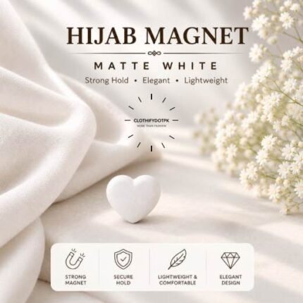 Pair of hijab magnets with strong magnetic closure – snag-free and pin-free alternative for secure everyday wear. BY CLOTHIFYDOTPK