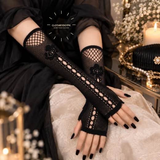 Imported-Fancy-Gloves_01818 - 43 Women wearing Imported Mesh stretchy Arm Sleeves | Fancy sleeve extenders for extra coverage. BY CLOTHIFYDOTPK