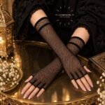 Women wearing Imported Mesh stretchy fingerless Gloves. BY CLOTHIFYDOTPK