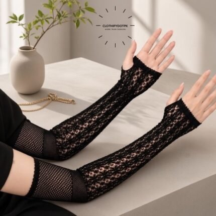 Women wearing Imported Mesh stretchy Arm Sleeves | Fancy sleeve extenders for extra coverage. BY CLOTHIFYDOTPK