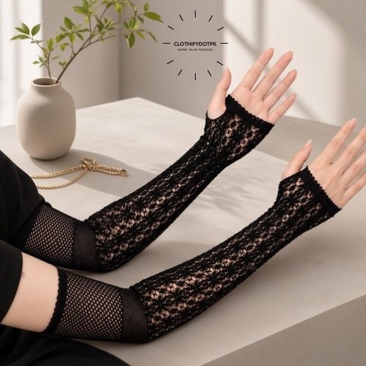Imported-Fancy-Sleeves_01818 - 49 Women wearing Imported Mesh stretchy Arm Sleeves | Fancy sleeve extenders for extra coverage. BY CLOTHIFYDOTPK