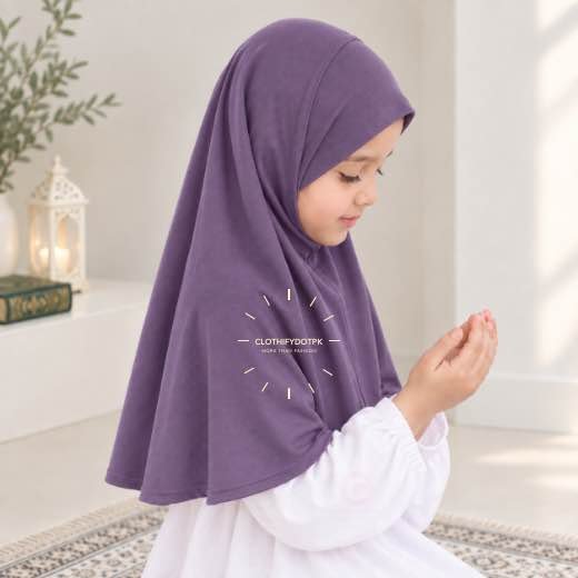 Kids Jersey Plain Makhna-08 - 13 Kids wearing Lightweight, non-slip Jersey Namaz Scarf Makhna Hijab, available in multiple colors, perfect for everyday wear. BY CLOTHIFYDOTPK